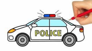 How to draw Police car for kids  Police car drawing easy step by step drawing and colouring [upl. by Lowenstein]