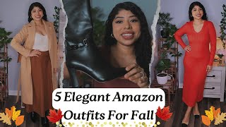 5 Elegant Amazon Outfits For Fall  Sweater Dresses Boots Purses and More [upl. by Kester]