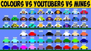 999 LIVES Colour Cars vs Youtubers vs Mines [upl. by Terrilyn300]