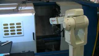 Kawasaki FS010L Robot loading a Femco HL35 lathe [upl. by Helbona]