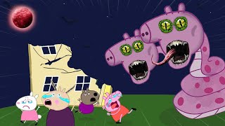 Zombie Apocalypse Two  Headed Giant Snake Attacks Peppas School 🧟‍♀️ Peppa Pig Funny animation [upl. by Assilla]