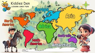 The Continents and Oceans of world  learn Continents Oceans and directions kids learning video [upl. by Kotick]