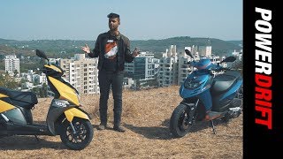 TVS NTorq 125 vs Aprilia SR 125  Which is the best sporty scooter OnePlus 6 Giveaway  PowerDrift [upl. by Nnahtebazile]