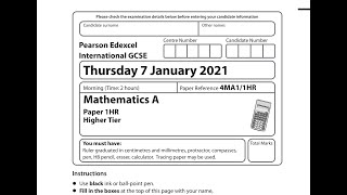 Edexcel IGCSE Mathematics 1HR 7th of January 2021 part 1 of 4 [upl. by Iturhs]