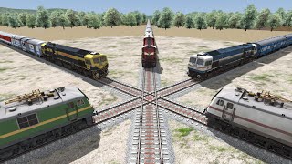 Five Trains on Forked Railroad  Crossing Each Other at Diamond Crossing  Train simulator 2024 [upl. by Tildi]