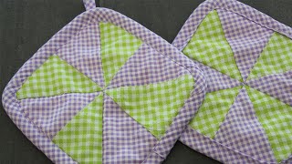 Topflappen aus Stoffresten nähen mit sehr leichte QuiltTechnik für Anfänger  Windrad  Pinwheel [upl. by Shabbir]