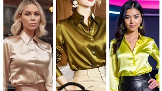 Satin blouse beautiful stylish ideas for ladies fashion k24 [upl. by Eibbor]