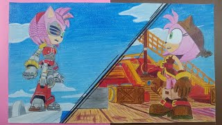 Dibujo Rose Oxidada conoce a Amy Pirata  Sonic Prime  Drawing Rusty Rose meets Pirate Amy [upl. by Pardoes149]