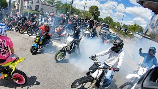 MINI BIKE RIDE GETS TAKING OVER BY DIRT BIKES OVER 500 RIDERS [upl. by Eladnyl]