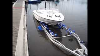 Boat Trailer  Recovering Quick amp Easy with Gullwing Multi Glide Roller Bunks From Low Water Slipway [upl. by Katie]