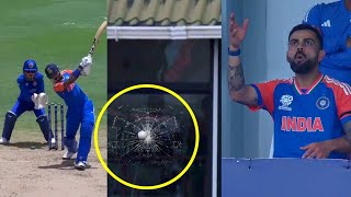 Virat Kohli mouth open reaction when Hardik Pandya six broke dressing room glass Ind vs Afg T20 WC [upl. by Tsenre]