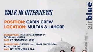 cabin crew jobs announcement in airblue airline  Multan  lahore [upl. by Torie]