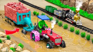 DIY TRACTOR is stuck in the mud with trolley  tractor mud rescue videos  BRICK HEAVY TRUCK diy [upl. by Eelarak]