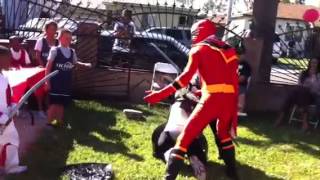 Red Power Ranger come to rescue at birthday party [upl. by Nylek]