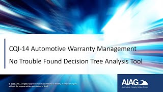 CQI14 No Trouble Found NTF Decision Tree Analysis Tool Overview  AIAG [upl. by Jovita]