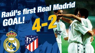 Raúls first Real Madrid goal  Real Madrid 42 Atlético de Madrid 199495 [upl. by Ennaihs]