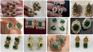 green stones daily wear earrings for gold with weightearringsforwomenssuperdesings [upl. by Kcirdef]