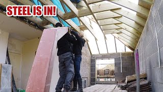 Hipped roof extended and installing the cranked steel beam Self Build Extension Part 7 [upl. by Harlow]