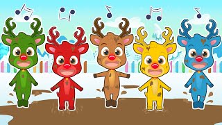 FIVE LITTLE REINDEERS 🦌🌈 With the Rudolf and his Colored Friends [upl. by Enneicul540]