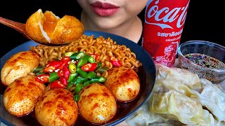 Soft Boiled Eggs Dumpling amp Spicy Fire Chicken Noodles  MUKBANG SOUNDS [upl. by Remington395]