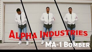 White Alpha Industries MA1 Bomber Slim Fit Jacket Review [upl. by Miguela234]