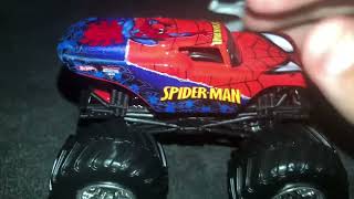 Hot Wheels 164 Scale Monster Jam SpiderMan with Crushable Car [upl. by Enilrae]