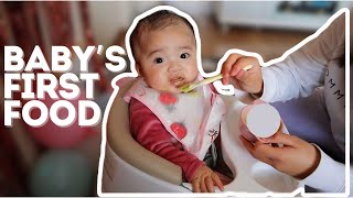 WHAT MY 6 MONTH OLD BABY ATE FOR THE FIRST TIME Ali’s First Solid Food Reaction [upl. by Eyllek317]