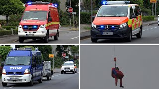 Notarzt vom ITH abgeseilt Feuerwehr Rettungsdienst und THW bei Großübung in Unna  Einsatzfahrten [upl. by Anoved]