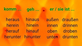 Deutsch Präfixe Präpositionen Adverbien hinein hinaus hinher hin her herein rein raus [upl. by Erich]