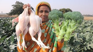 Farm Fresh Broccoli With Chicken Recipe YUMMY Quick amp Healthy Broccoli Cooking Organic Village Food [upl. by Lauralee]