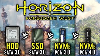 HDD vs SSD vs NVMe 30 vs NVMe 40  Horizon Forbidden West  Loading Times [upl. by Yatnuhs572]