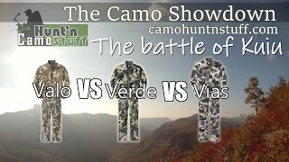 Kuiu Valo Vs Verde Vs Vias in a Camo Showdown on 16 Backgrounds and in Deer Vision [upl. by Yrtua]