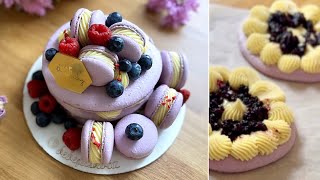 ÁFONYÁS MACARON TORTA😍🫐  fehércsoki ganache  BebePiskóta [upl. by Ludovika]