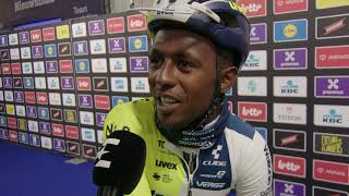 Biniam Girmay  Interview at the start  Omloop Het Nieuwsblad 2024 [upl. by Howlend133]