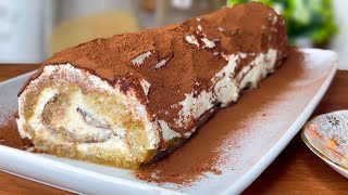 BÛCHE Tramisu SANS CUISSON  ✨ 🎉 Bûche en 5 MINUTES  Dessert des Fêtes [upl. by Nuajed]