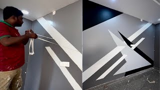 wall painting design ideas simple and easy  masking tape wall designs making [upl. by Niklaus]