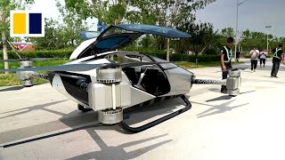 Experimental electric flying car takes to the air for test run in northern China [upl. by Annayr]