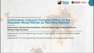 The6thBIS  Carbonation induced corrosion effect on the seawater mixed mortar as patching material [upl. by Enellek]