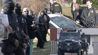 Police protect home of Emmett Tills accuser Carolyn Bryant as armed protesters demand her arrest [upl. by Sivle960]