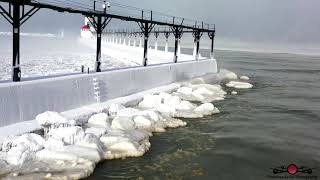 Michigan City Lighthouse Is Starting To Freeze Over amp Shelf Ice Is Building [upl. by Giacomo826]