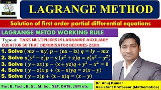 Lagrange Method for Partial Differential Equations  Lagrange Method PDE  Type 3 Questions [upl. by Ledarf]