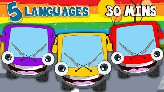 Wheels On The Bus  Wheels On The Bus Go Round and Round – 5 Languages  Nursery Rhymes [upl. by Eilsehc626]