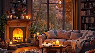 Rain Fireplace Sounds amp Tender Jazz Instrumental Music in Cozy Reading Nook Ambience for Relaxation [upl. by Orgalim]