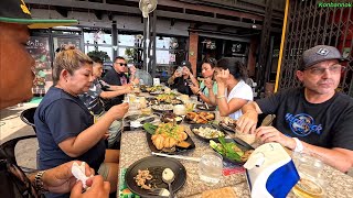 Eat lunch at the restaurant by Mekong river with American friends in Vientiane Laos [upl. by Liborio]