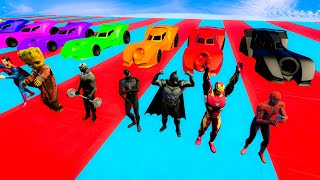 GTA V Stunt Map Race with spiderman ironman batman superman Batmobile Bugatti helicopter GTA 5 [upl. by Eniamert]