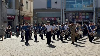 FLASH MOB Sea Cadets Band  Highland Cathedral in Weymouth Town Centre [upl. by Oirtemed675]