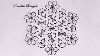 158 dots rangoli for festival🌺Flower and Deepam rangoli design 🌺 [upl. by Oigres530]