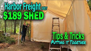 HARBOR FREIGHT 10X17 PORTABLE GARAGE SHED Assembly Tips [upl. by Haroppiz]