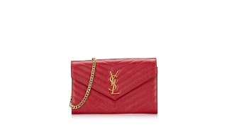 Saint Laurent Grain De Poudre Matelasse Monogram 22cm Chain Wallet Red [upl. by Felton]