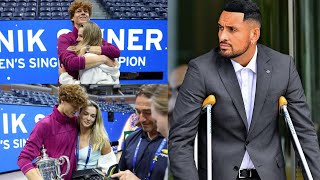 Nick Kyrgios grew jealous to see quotchampion kissquot of Jannik Sinner and Anna Kalinskaya [upl. by Shirlene]